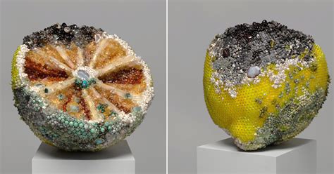 the bejeweled rotting fruit sculptures of kathleen ryan exhibited online at karma gallery