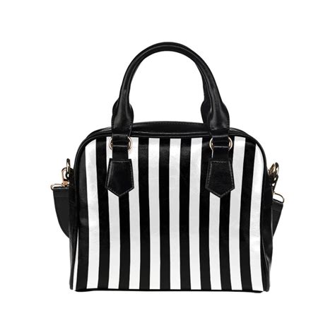 Black and White Striped Purse Handbag, Pinstripe Stripes Vertical Print Small Mini Shoulder Bag ...