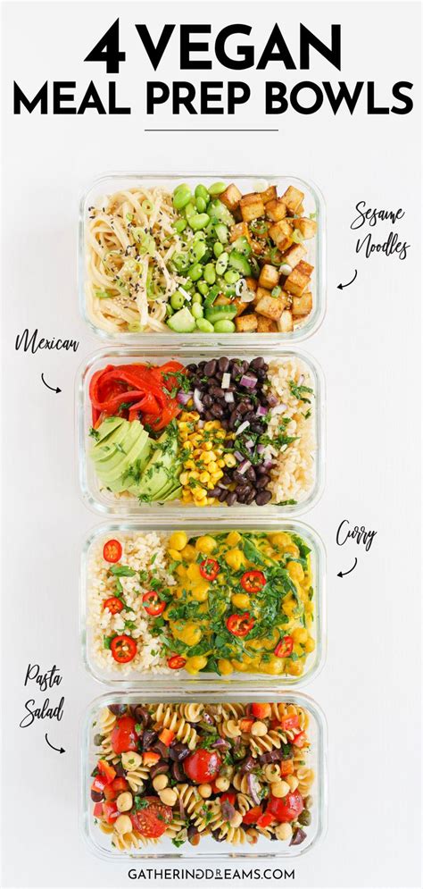 four meal prep bowls with the words, 4 vegan meal prep bowls