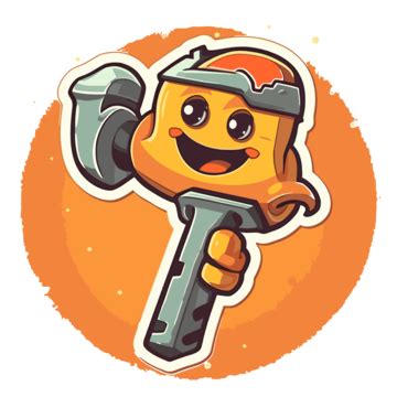 An Animated Cartoon Hammer On An Orange Background Vector Clipart, Wrench, Sticker, Cartoon PNG ...