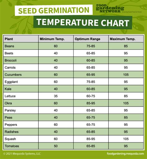 Printable Seed Germination Temperature Chart - Food Gardening Network