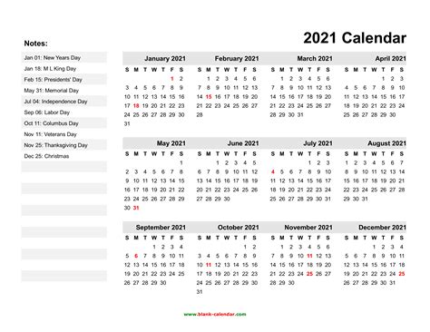 Yearly Calendar 2021 | Free Download and Print