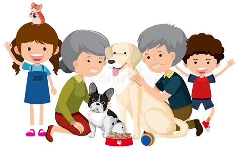 Family Members with Their Pet Dog on White Background Stock Vector - Illustration of domestic ...