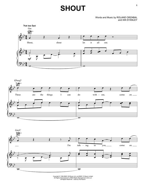 Tears For Fears "Shout" Sheet Music Notes | Download Printable PDF ...