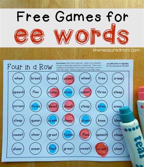 Four-in-a-row games for ee words - The Measured Mom