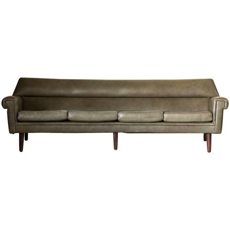 Midcentury Curved Olive Green Leather Sofa at 1stDibs | olive leather ...