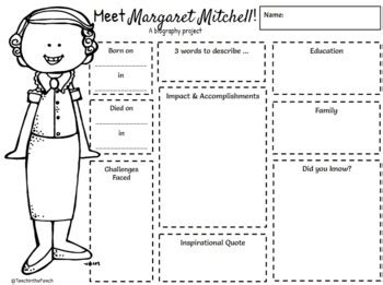 Meet Margaret Mitchell! Biography Pages by Teach in the Peach | TpT