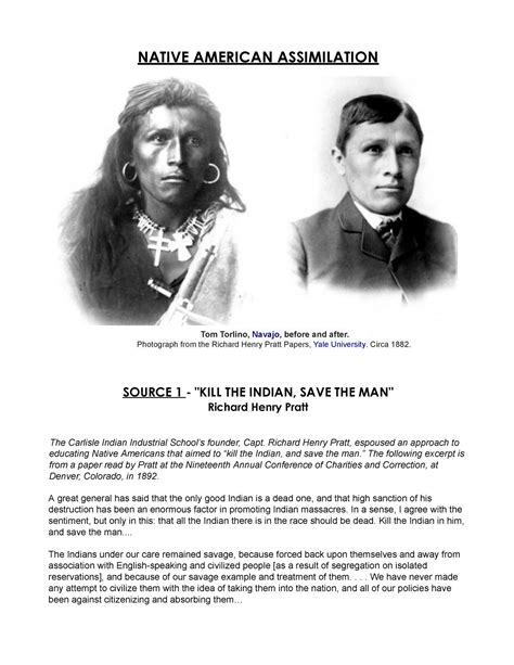 Native American Assimilation worksheet - NATIVE AMERICAN ASSIMILATION Tom Torlino, Navajo ...