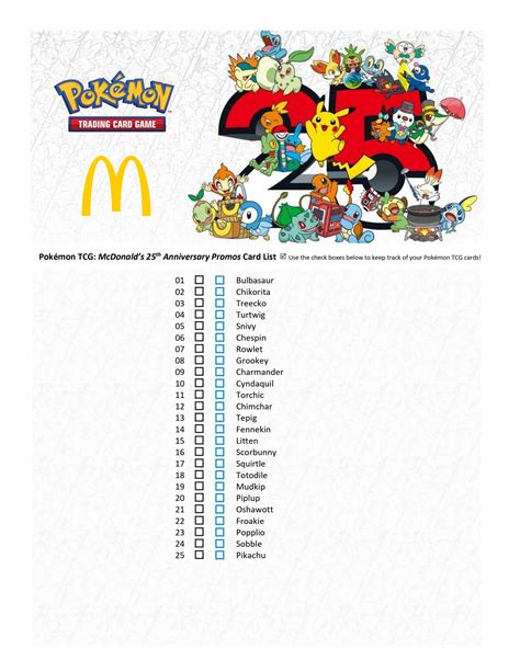 Pokemon Card Checklist Printable