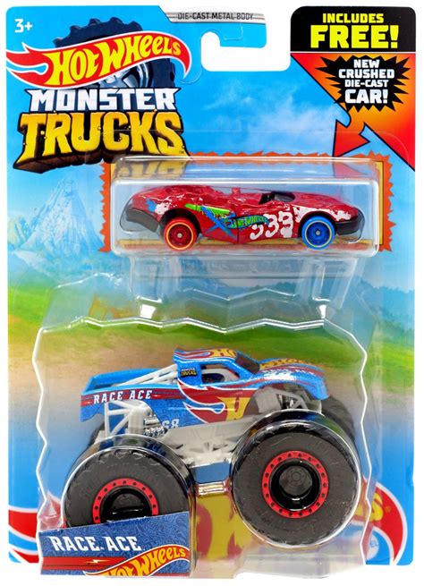 Hot Wheels Monster Trucks Race Ace 164 Diecast Car Crushed Die-Cast Car ...