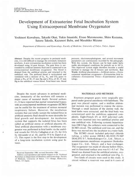 (PDF) Development of Extrauterine Fetal Incubation System Using Extracorporeal Membrane Oxygenator