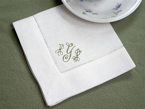 Set of 4 Monogrammed Linen Tea Napkins w/ 3 Initials- Font B