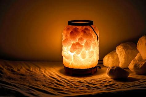 Premium Photo | Salt orange bedside lamp on wooden pedestal