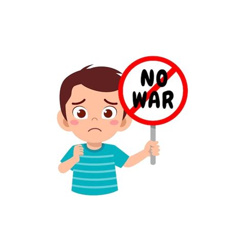 Premium Vector | Little kid holding anti war sign and feel sad