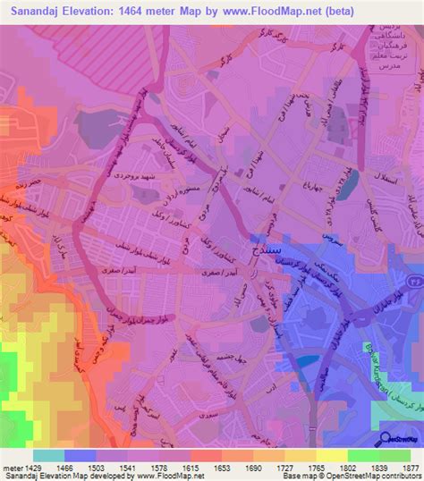Elevation of Sanandaj,Iran Elevation Map, Topography, Contour