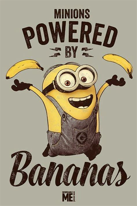 a minion with glasses and bananas in front of the words, minions powered by banana me