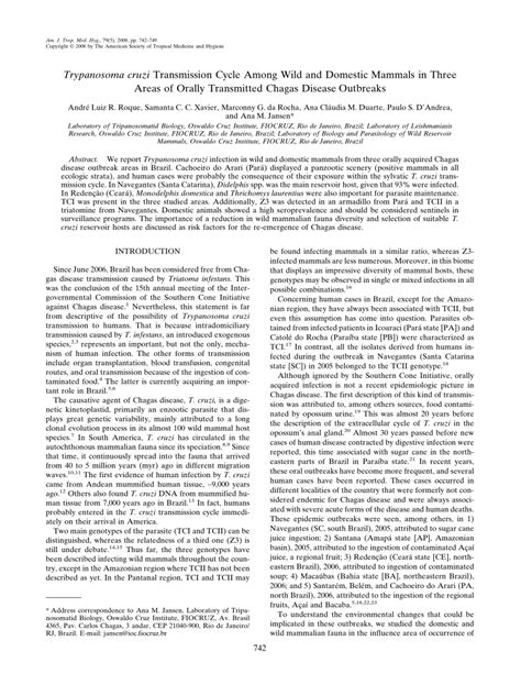 (PDF) Trypanosoma cruzi Transmission Cycle Among Wild and Domestic Mammals in Three Areas of ...