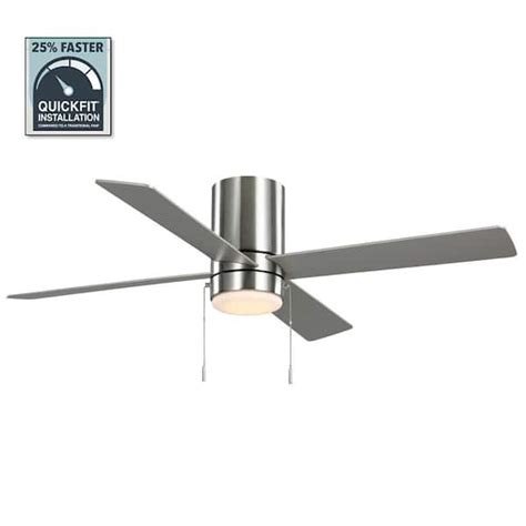 Hampton Bay Scenic 52 in. Integrated LED Indoor Brushed Nickel Hugger Ceiling Fan with ...