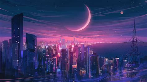 #8.3213, Night, City, Moon, 4K Wallpaper