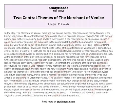 Two Central Themes of The Merchant of Venice Free Essay Example