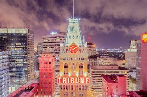 Oakland`s Tribune Tower at Night Editorial Stock Photo - Image of ...