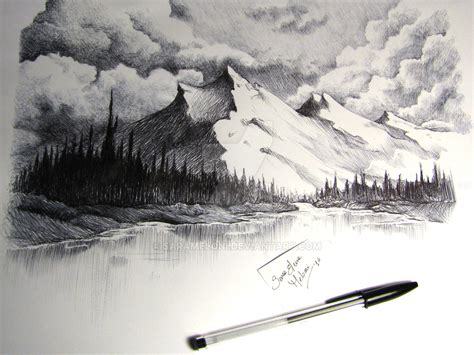 snow capped mountains drawing by SaraMeloni on DeviantArt