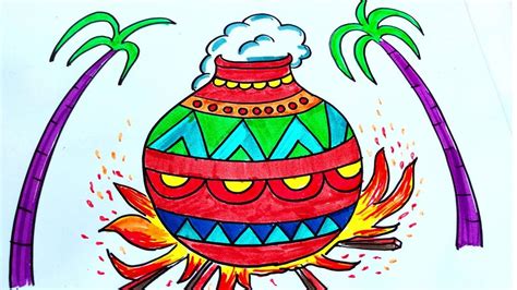 How to draw Pongal Pot in a simple and an easy way / Drawing of ...