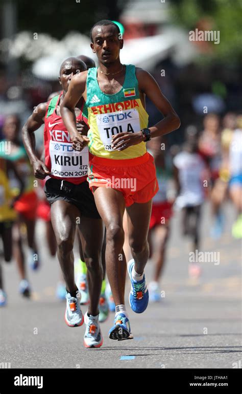 Tamirat Tola (ETH) places second in the marathon in 2:08:49 in the IAAF ...