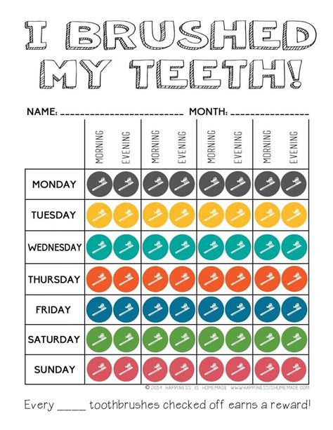 Printable Tooth Brushing Reward Chart - Happiness is Homemade