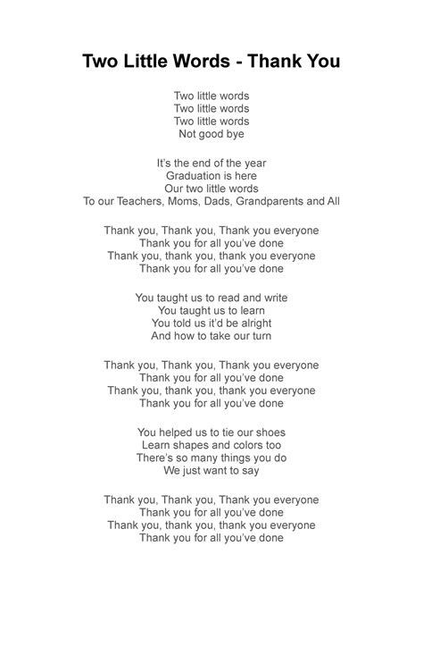 Graduation song Two Little Words - Two Little Words - Thank You Two little words Two little ...