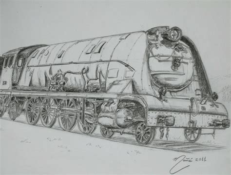 A steam locomotive of 30-40s. A pencil drawing by Joan Mañé * All ...