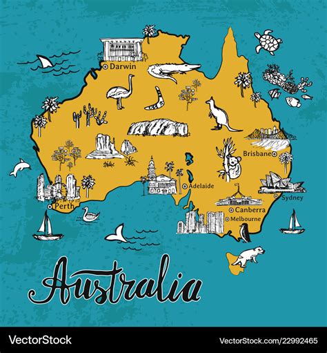 Drawing cartoon map of australia Royalty Free Vector Image