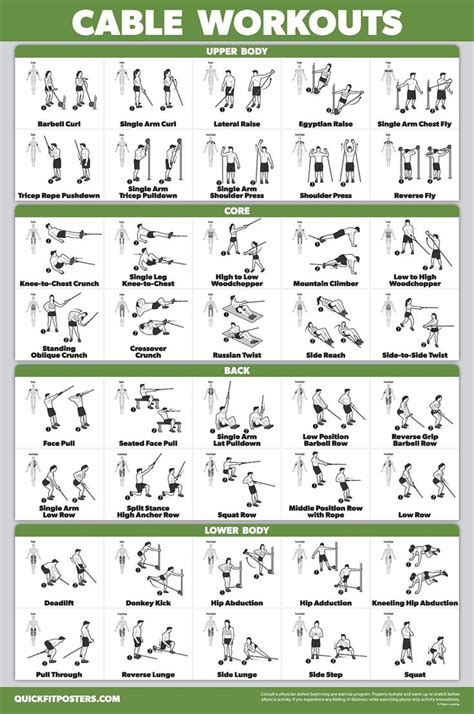 QUICKFIT Workout Poster Cable Machine, an Exercise Chart for Cable ...