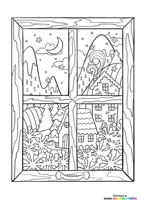 Winter theme window view - Coloring Pages for kids