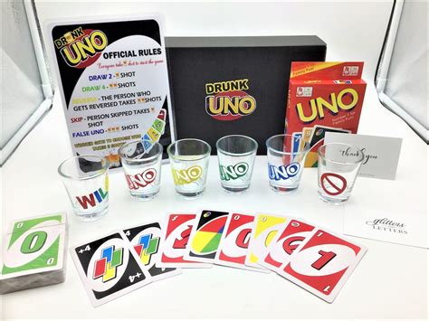 Drunk UNO Game Set 6 Shot Glasses, Birthday Gift for Her, Birthday Gift for Him, Party Games ...