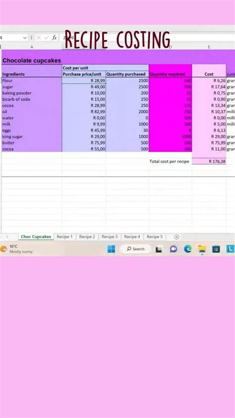 Recipe costing