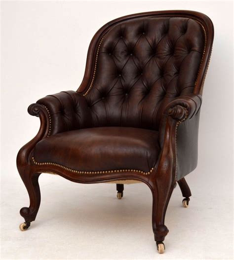 Antique Victorian Mahogany & Leather Armchair - Antiques Atlas