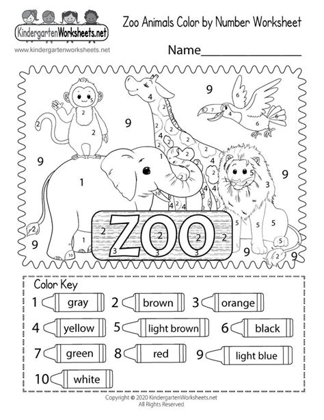 Kindergarten Zoo Animals Color by Number Worksheet Printable | Animal worksheets, Kindergarten ...