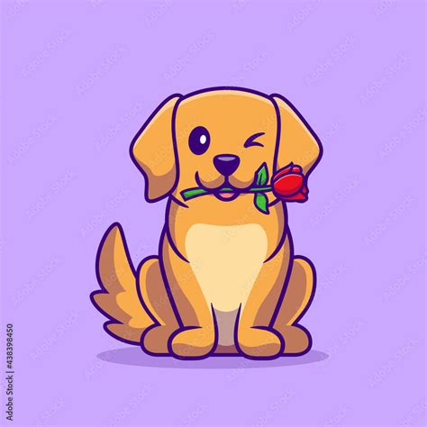 Cute Dog With Rose Flower Cartoon Illustration Stock Illustration ...