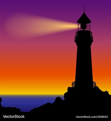 Lighthouse silhouette in sunset Royalty Free Vector Image