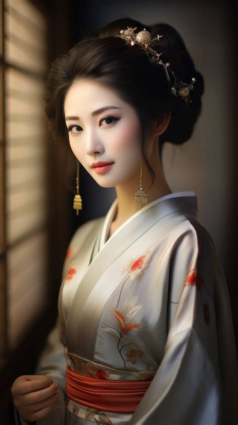 Elegant Japanese Geisha in traditional makeup and kimono, portrait ...