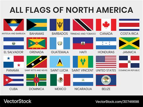 Flags all north america countries Royalty Free Vector Image