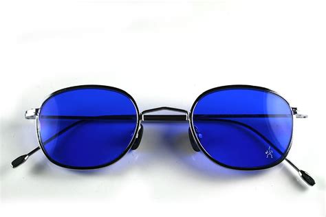 Hi Tek round silver metal sunglasses indigo blue lens | Hi Tek Webstore