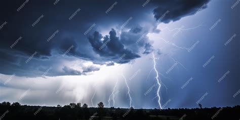 Premium AI Image | A lightning storm with a dark sky and clouds