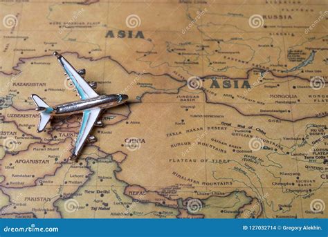 Airplane Over the Map of Asia Close-up. Stock Photo - Image of flights, travel: 127032714