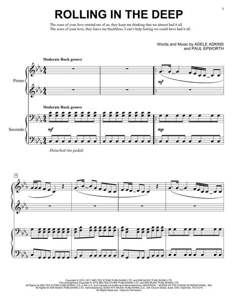 Rolling In The Deep by Adele Sheet Music for Piano Duet at Sheet Music Direct