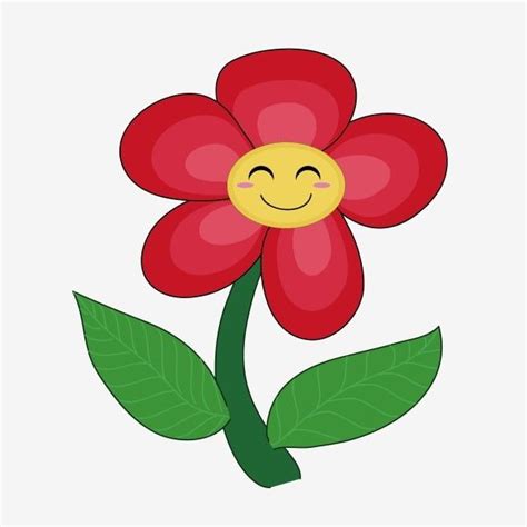 Flor Roja Hojas Verdes Ilustración De Planta De Dibujos Animados Flores ...