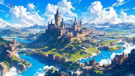 4k HD Wallpaper: Illustrated Aerial View of Hogwarts