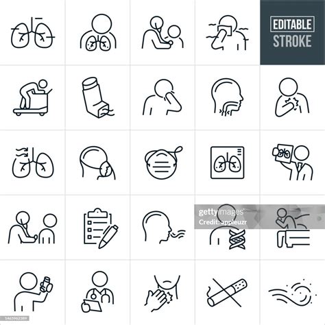 Asthma Thin Line Icons Editable Stroke Icons Include Human Lungs Air Pollution Exhaustion ...