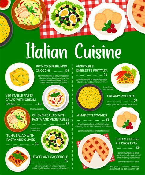 Italian cuisine menu Italy dishes price list. 17275066 Vector Art at ...